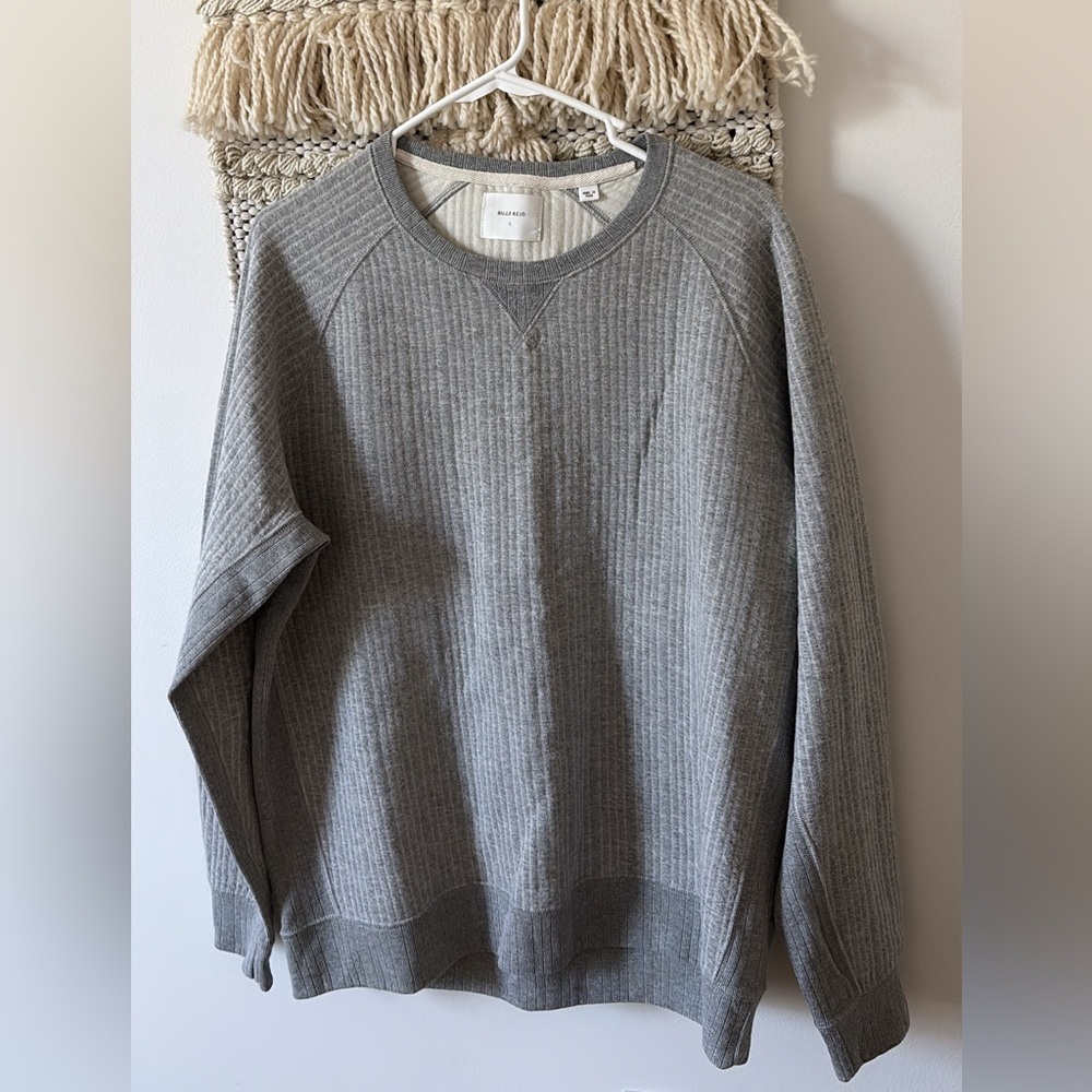 Billy Reid Mens Long Sleeve Quilted Gray Crew Neck Sweatshirt Pullover Size L